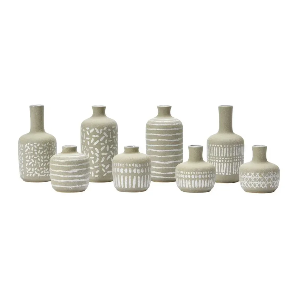 Storied Home Decorative Stoneware Vases, Set of 8. NEW